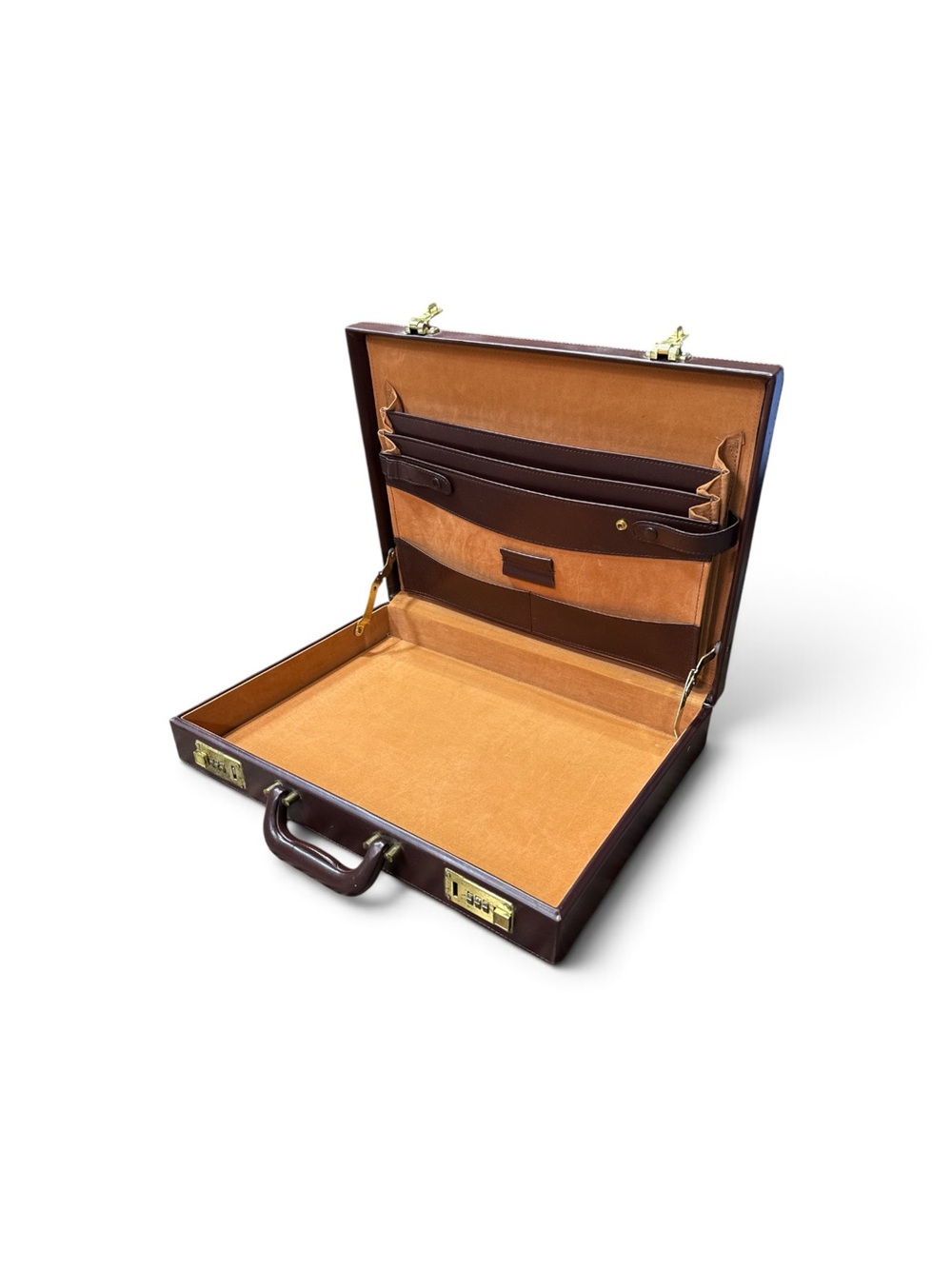 Vintage 80s Burgundy Leather Combination Lock Attache Briefcase Executive Case